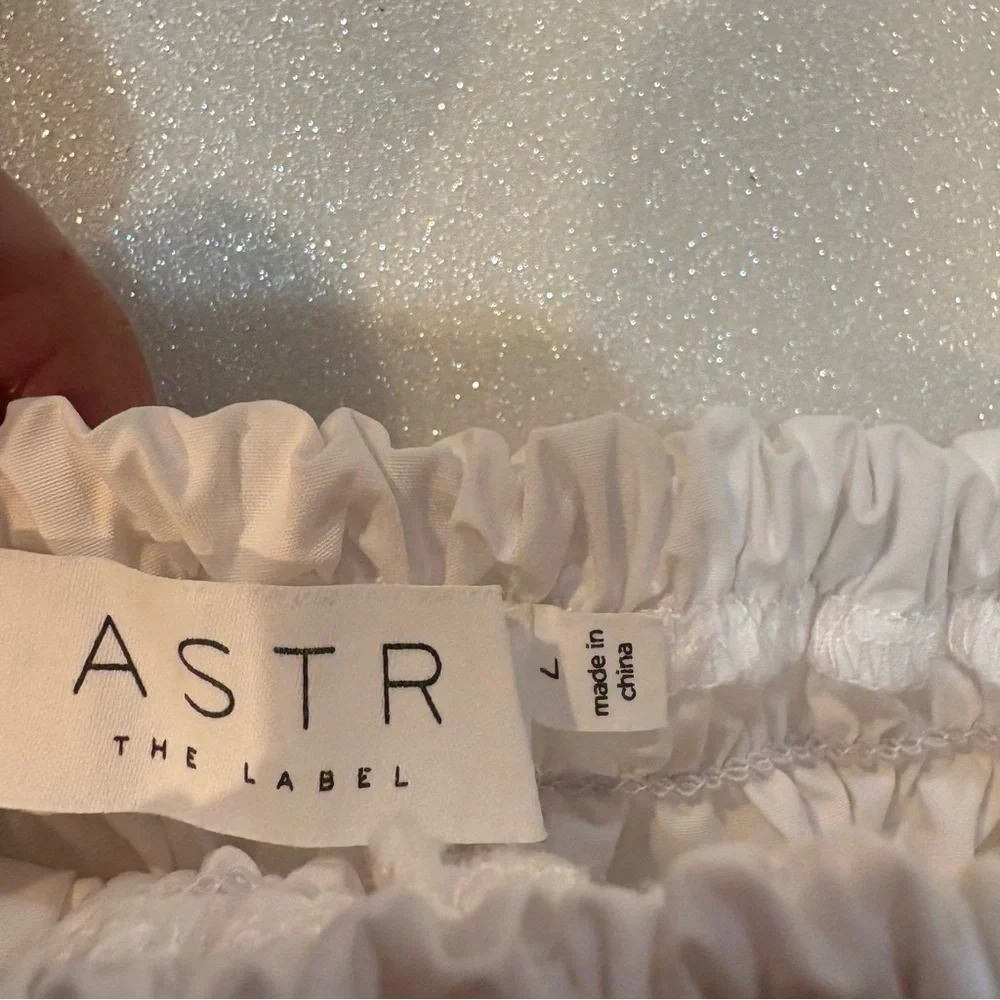 ASTR The Label Top White Ruching Stretch Puff Short Sleeve 100% Cotton
